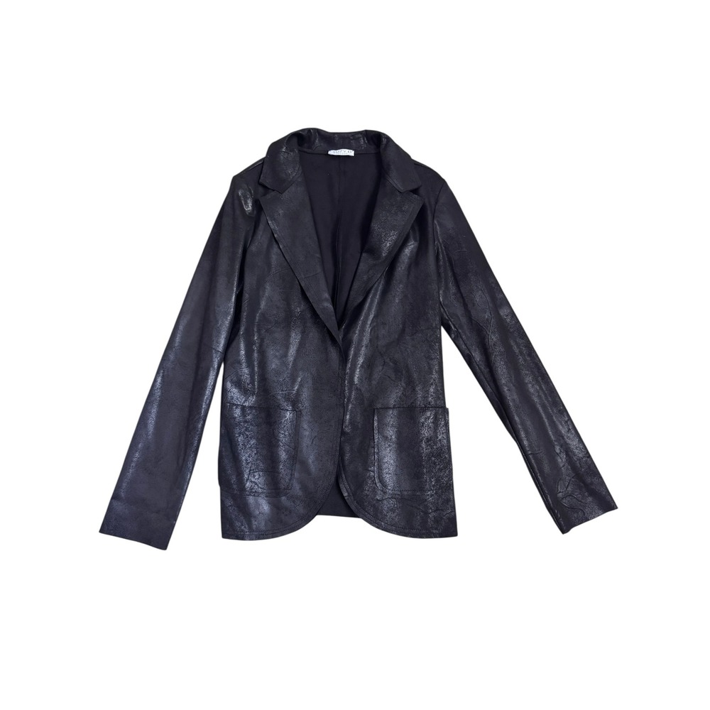 SUZY D LONDON Womens Black‎ Faux Leather Textured Blazer Jacket Size S